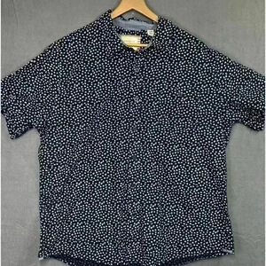 American Threads Printed Button Shirt Mens XXL  Navy Short Sleeve Casual 0463